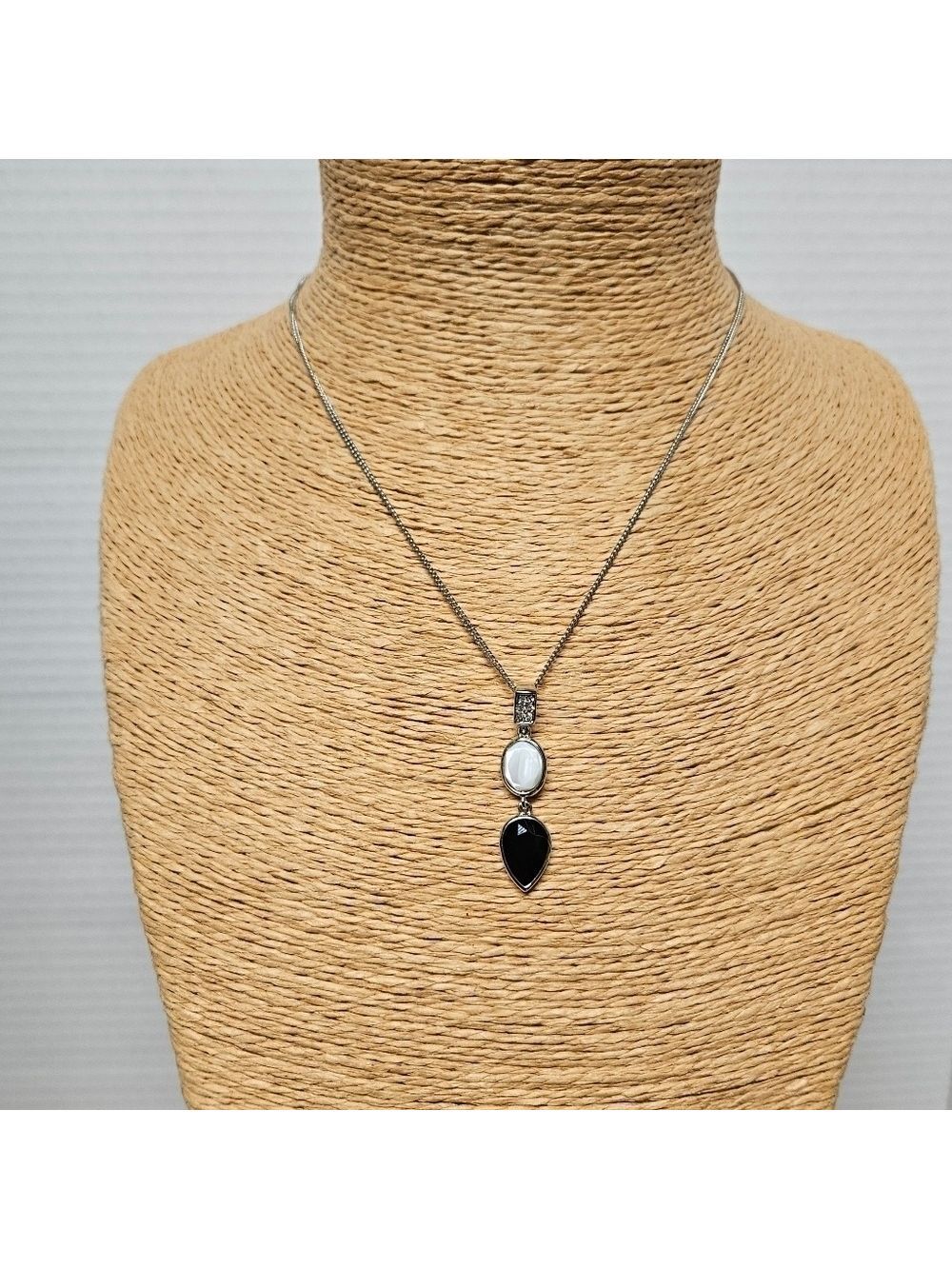 Lia Sophia "Outspoken" Black Teardrop, Abalone and Crystal Link Pendant Necklace